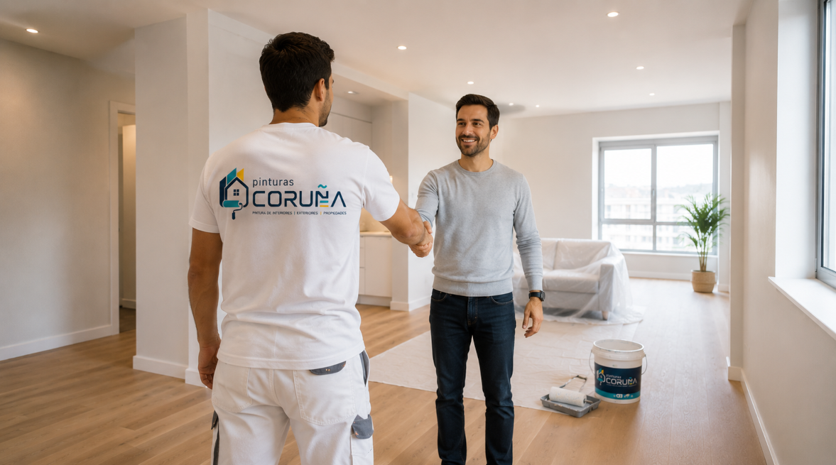 Pintor profesional de Pinturas Coruña entregando un proyecto en A Coruña